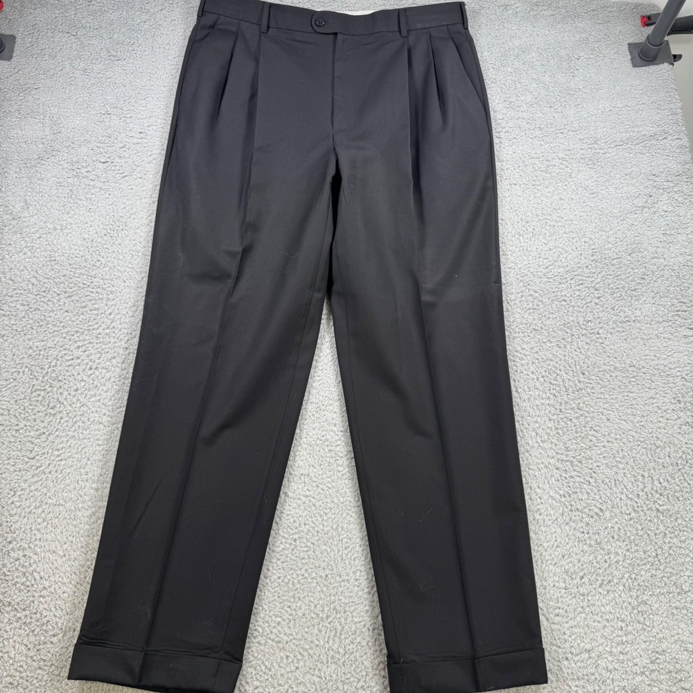 Zanella Bennett Black Wool Double Pleated Cuffed Dress Pants Mens 36x31